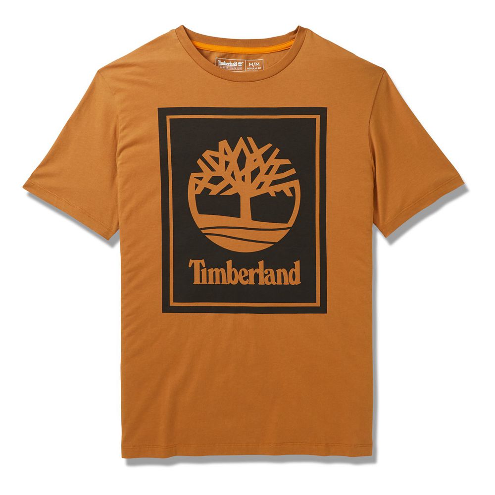 Timberland Mens T-Shirts Short-Sleeve Logo - Brown/Black - India ZG6791345